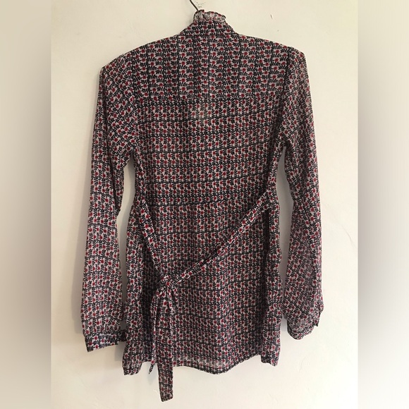 Forever Blouse Women's Size Smal Sheer Floral Long Sleeve Back Tie Blouse - Picture 3 of 9